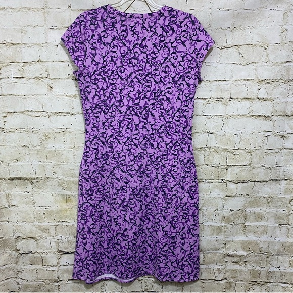 Athleta Faux Wrap Nectar Purple Vine Scroll Stretch Knit Dress - Picture 4 of 6
